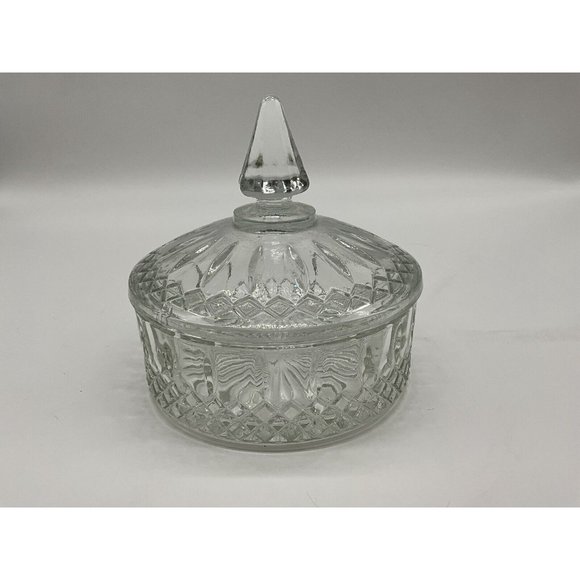 Vintage Indiana Glass Princess Diamond Pattern Clear Candy Dish with Lid MCM - Picture 7 of 16
